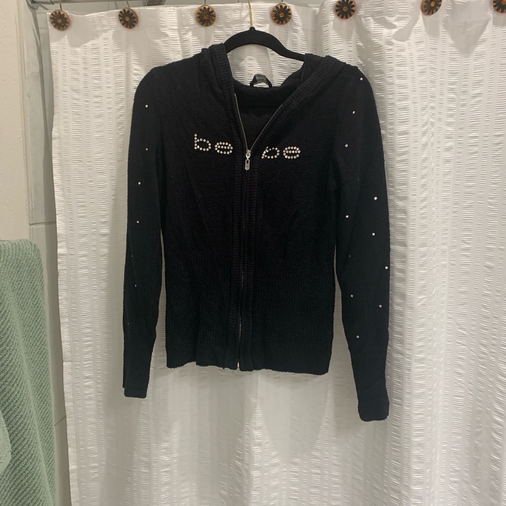 Bebe Black Hoodie with Rhinestone Accents